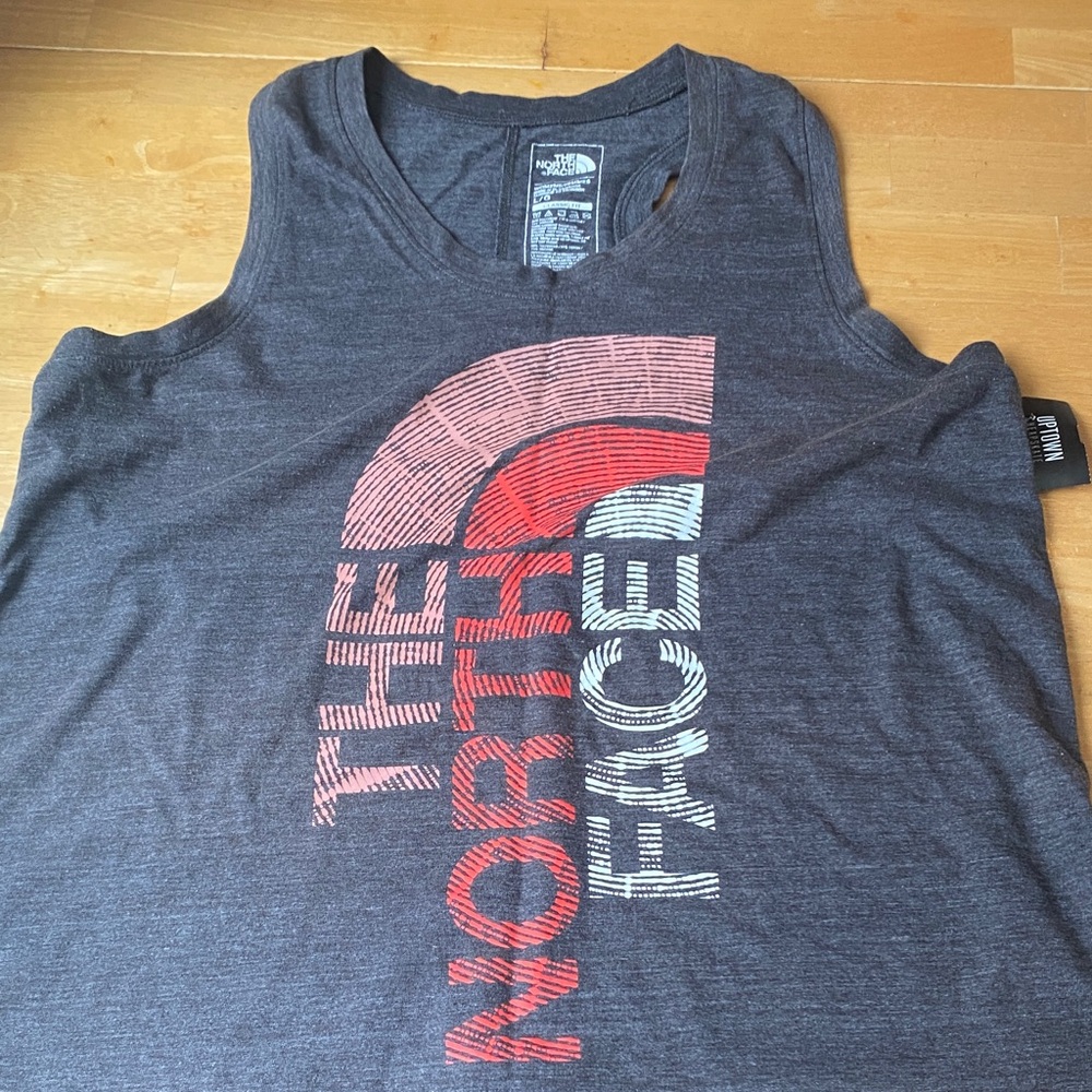 The North Face Charcoal Tank with Red and White Logo
